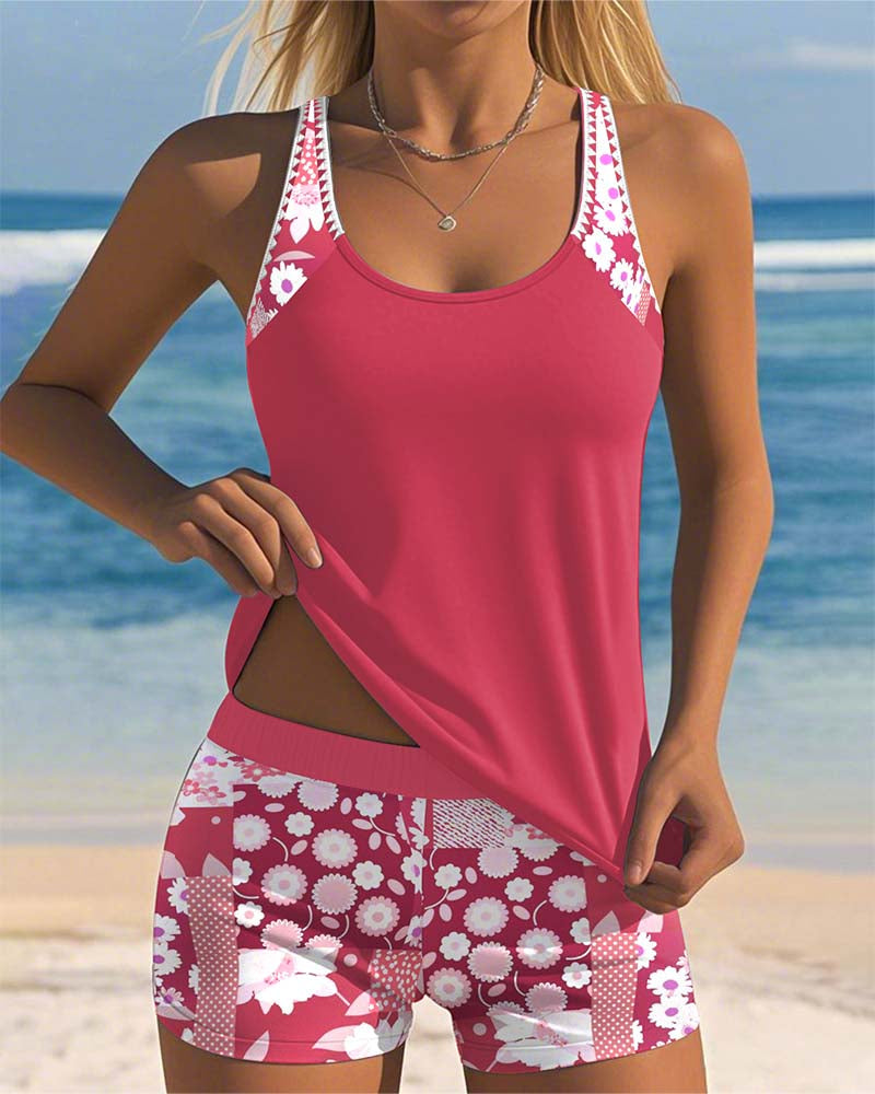 Colette | Costume da Bagno con Top a Canotta e Boxer Stampati